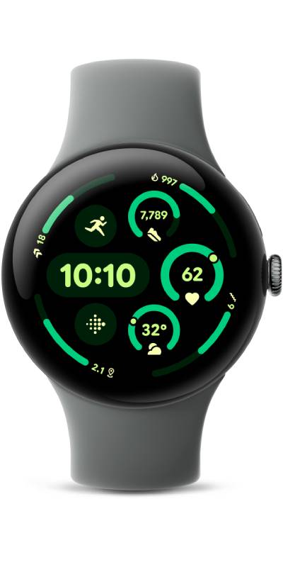 Google Pixel Watch 3 GPS 45mm Aluminium Matte Hazel S Active Band Obsidian - Premium